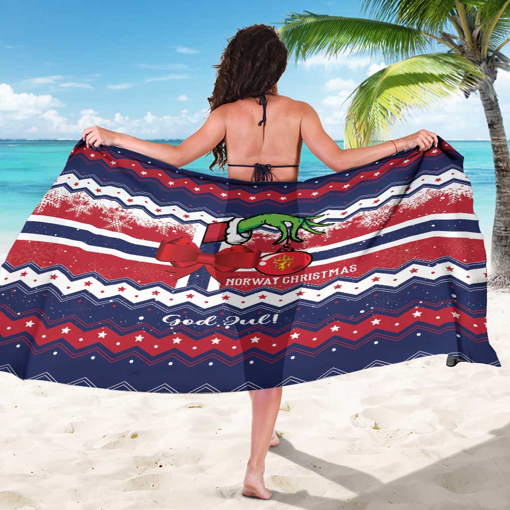 Norway Christmas sarong draped on back, reindeer bow and zigzag stripe print