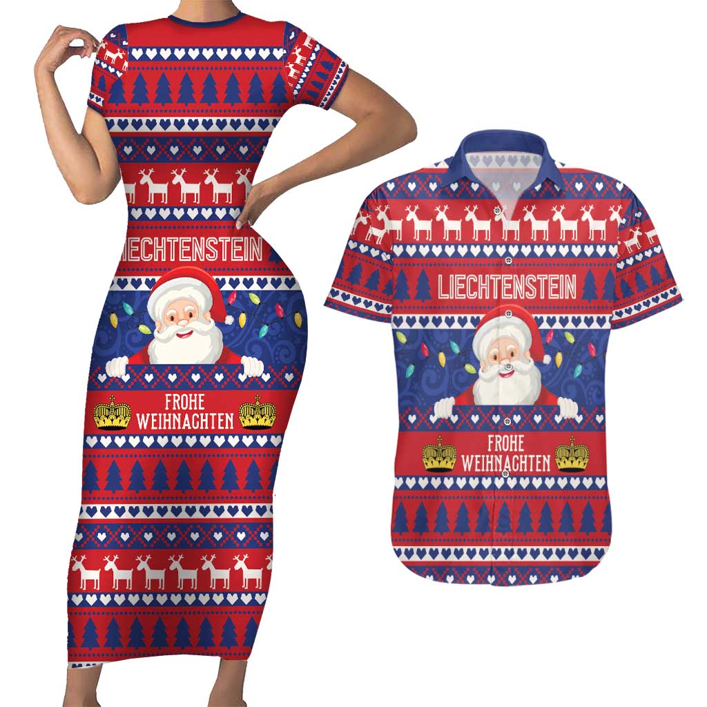 Liechtenstein Christmas Couples Matching Short Sleeve Bodycon Dress and Hawaiian Shirt Frohe Weihnachten Der Weihnachtsmann - Wonder Print Shop