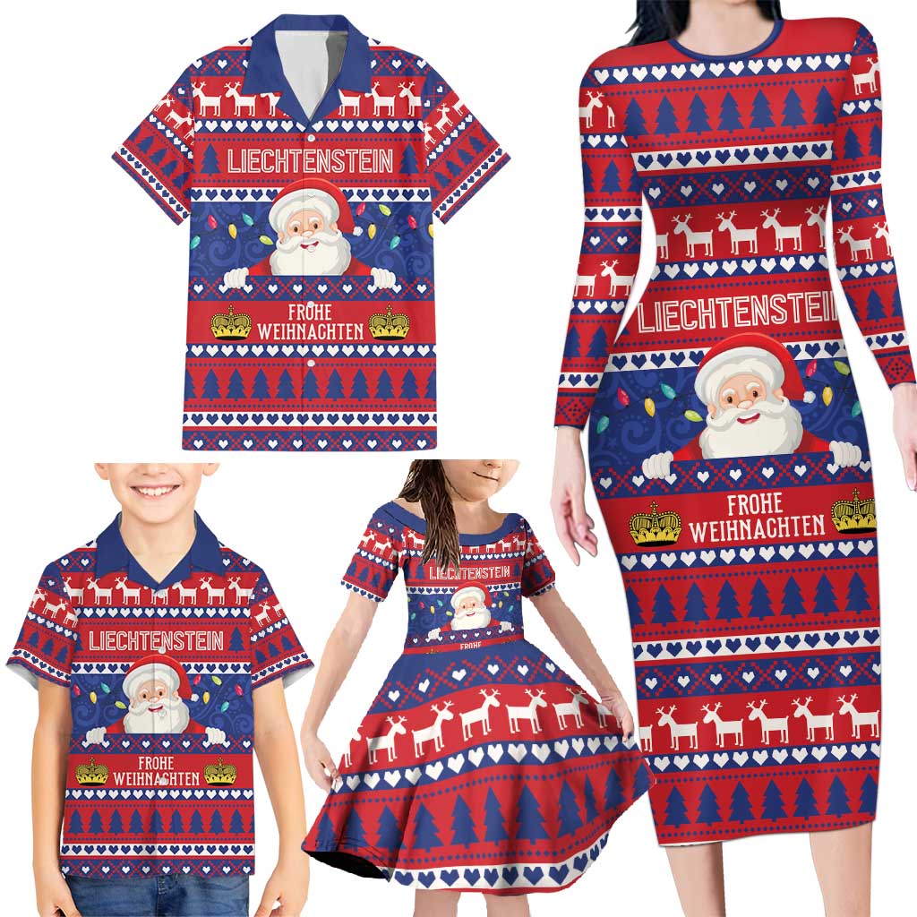 Liechtenstein Christmas Family Matching Long Sleeve Bodycon Dress and Hawaiian Shirt Frohe Weihnachten Der Weihnachtsmann - Wonder Print Shop