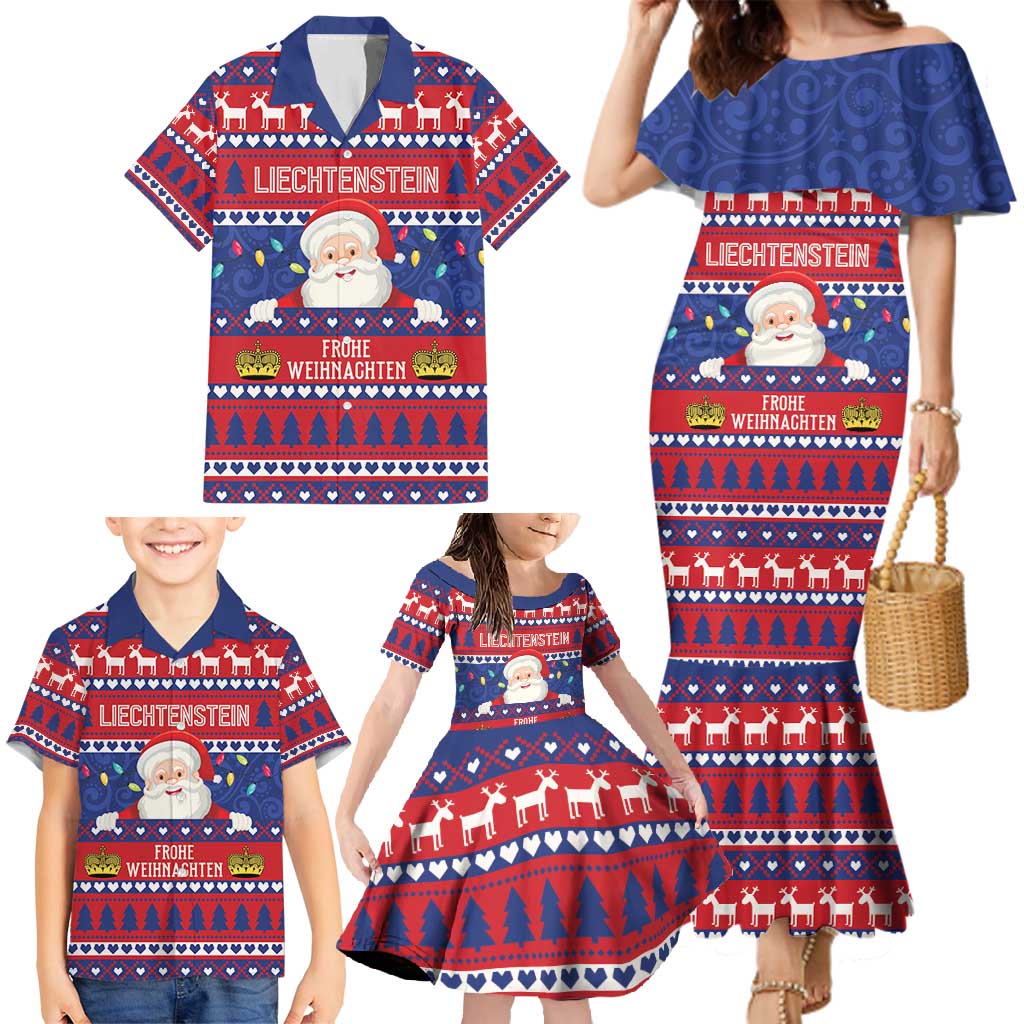 Liechtenstein Christmas Family Matching Mermaid Dress and Hawaiian Shirt Frohe Weihnachten Der Weihnachtsmann - Wonder Print Shop