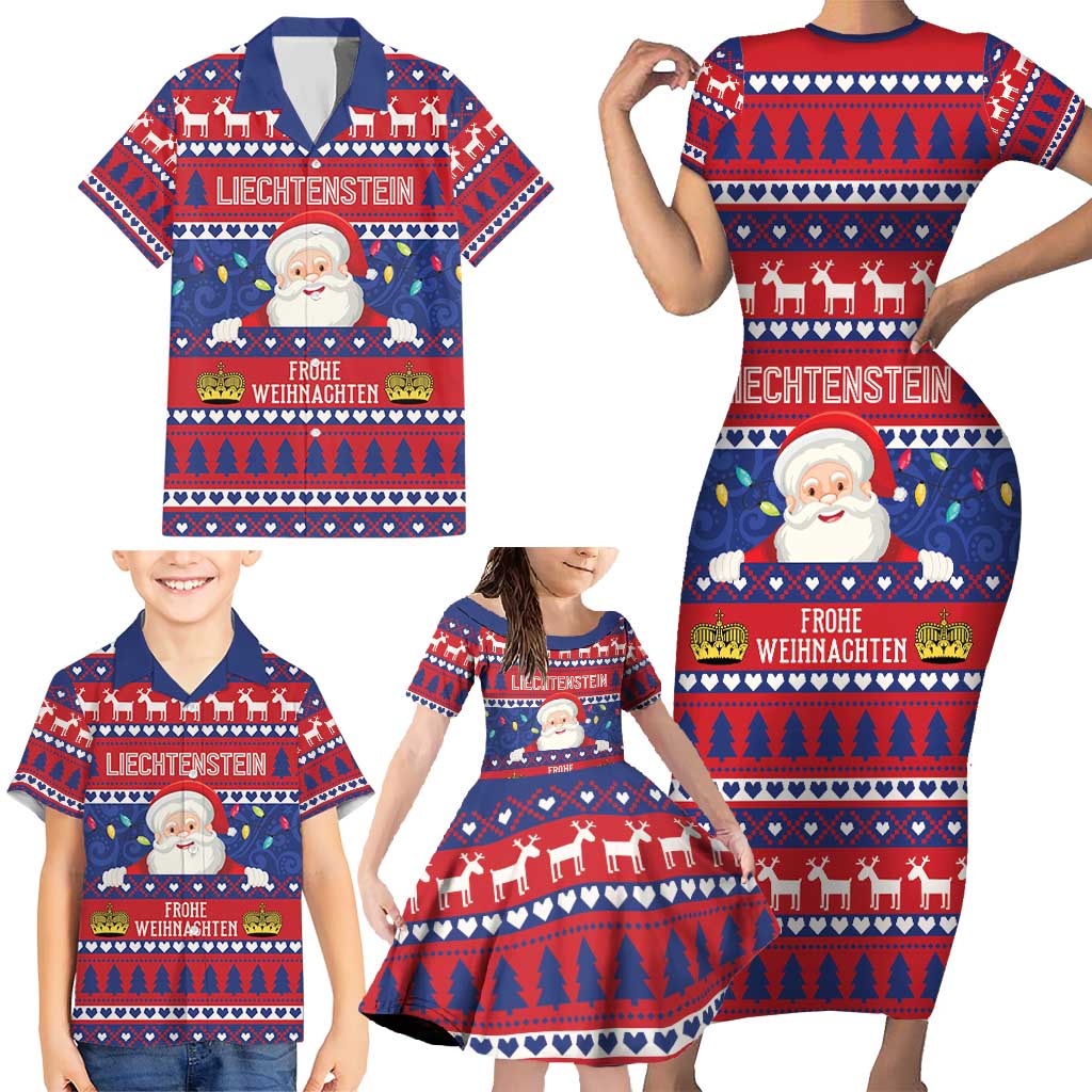 Liechtenstein Christmas Family Matching Short Sleeve Bodycon Dress and Hawaiian Shirt Frohe Weihnachten Der Weihnachtsmann - Wonder Print Shop