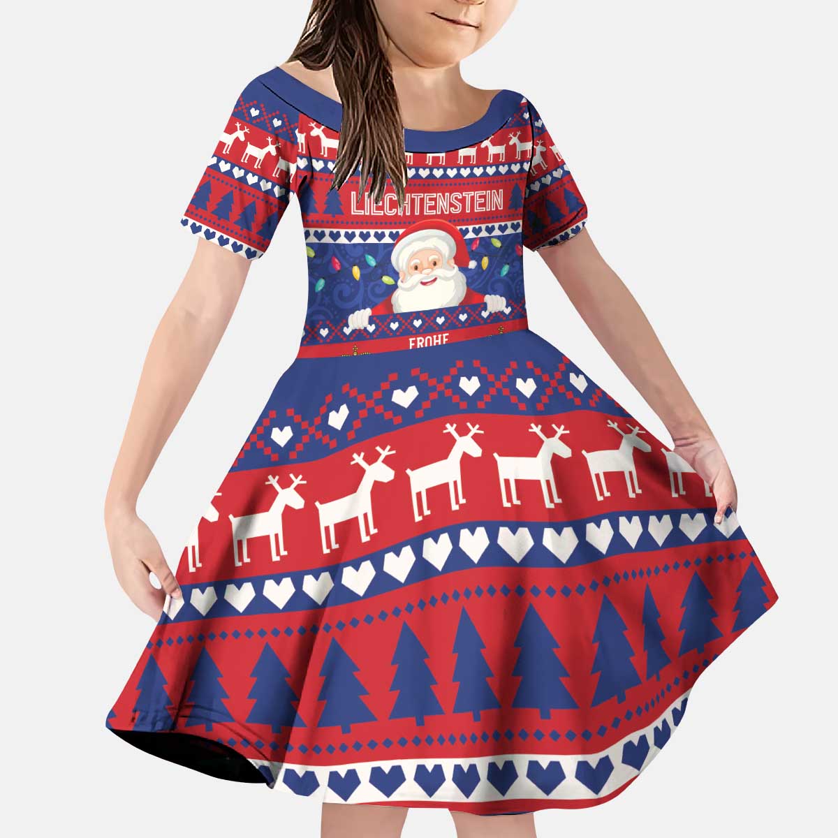 Liechtenstein Christmas Kid Short Sleeve Dress Frohe Weihnachten Der Weihnachtsmann - Wonder Print Shop