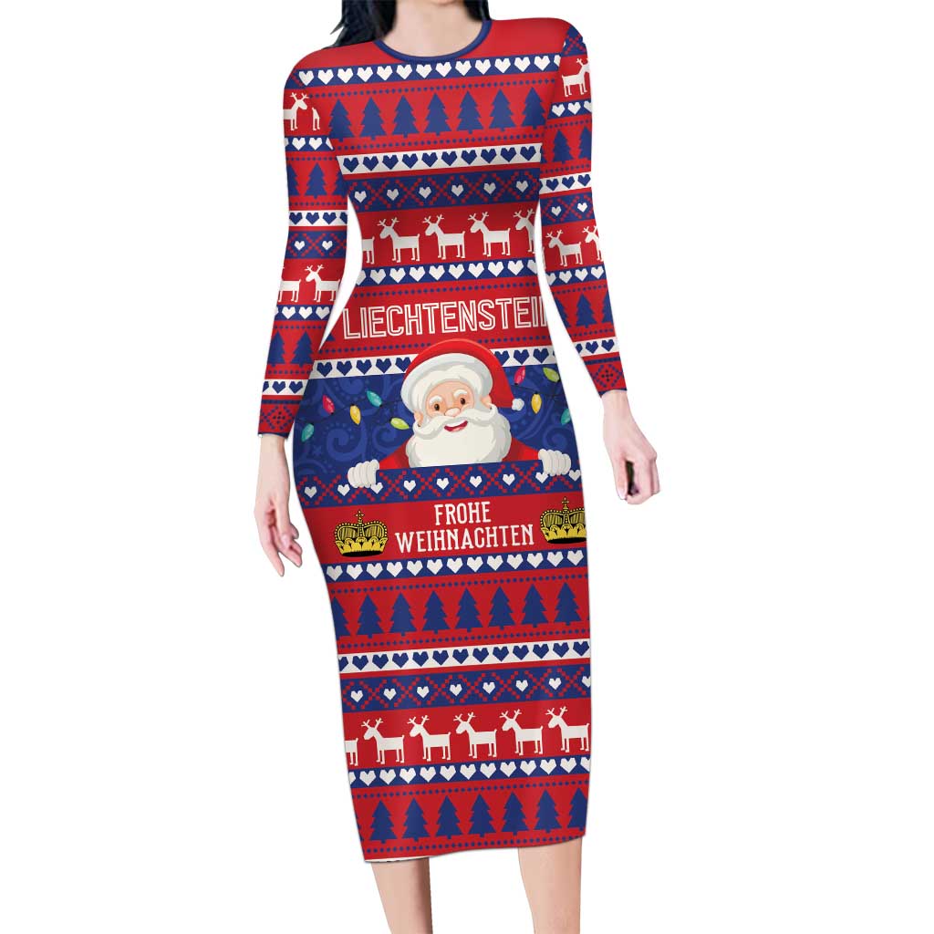 Liechtenstein Christmas Long Sleeve Bodycon Dress Frohe Weihnachten Der Weihnachtsmann - Wonder Print Shop