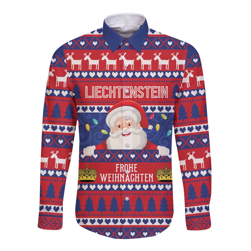 Liechtenstein Christmas Long Sleeve Button Shirt Frohe Weihnachten Der Weihnachtsmann - Wonder Print Shop