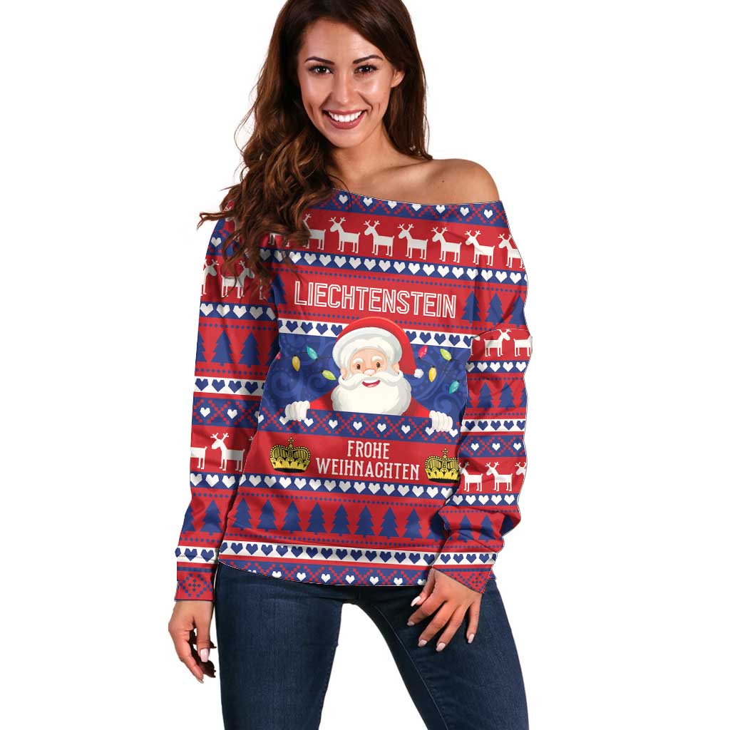 Liechtenstein Christmas Off Shoulder Sweater Frohe Weihnachten Der Weihnachtsmann - Wonder Print Shop