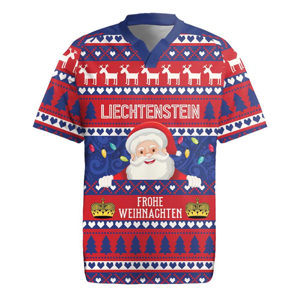 Liechtenstein Christmas Rugby Jersey Frohe Weihnachten Der Weihnachtsmann - Wonder Print Shop