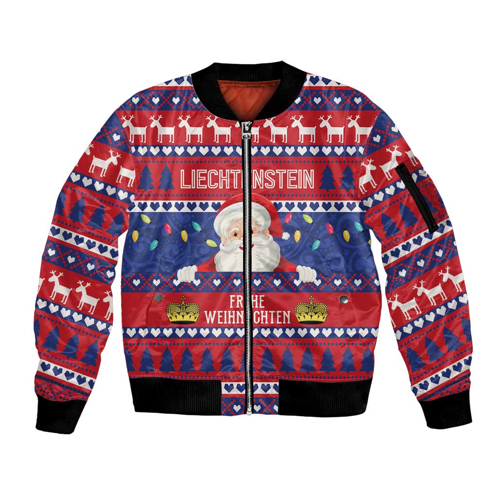 Liechtenstein Christmas Sleeve Zip Bomber Jacket Frohe Weihnachten Der Weihnachtsmann - Wonder Print Shop