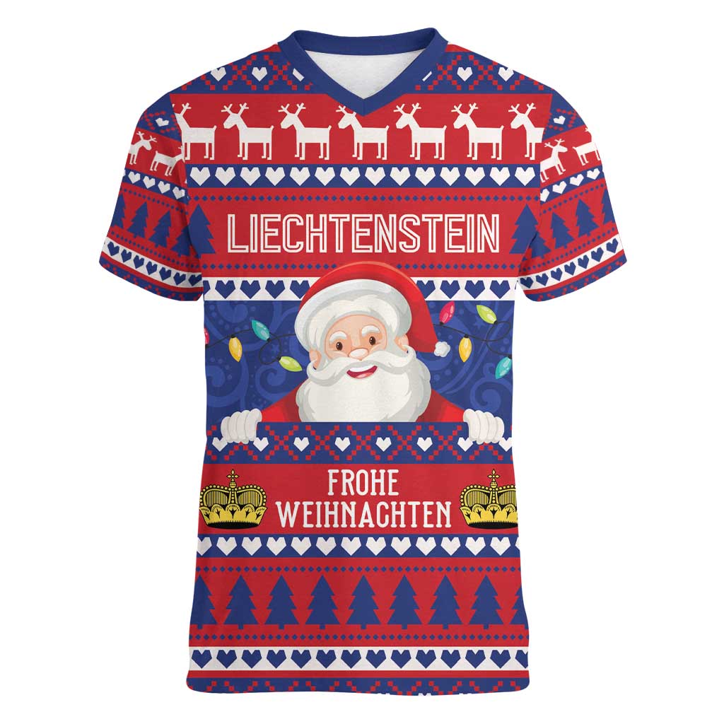 Liechtenstein Christmas Women V-Neck T-Shirt Frohe Weihnachten Der Weihnachtsmann - Wonder Print Shop