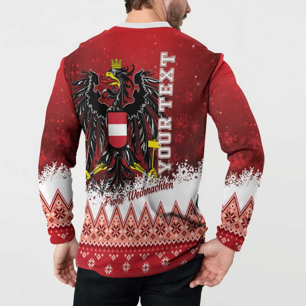 Red back-view Christmas sweatshirt with eagle emblem and 'Frohe Weihnachten' across hem