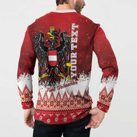 Red back-view Christmas sweatshirt with eagle emblem and 'Frohe Weihnachten' across hem