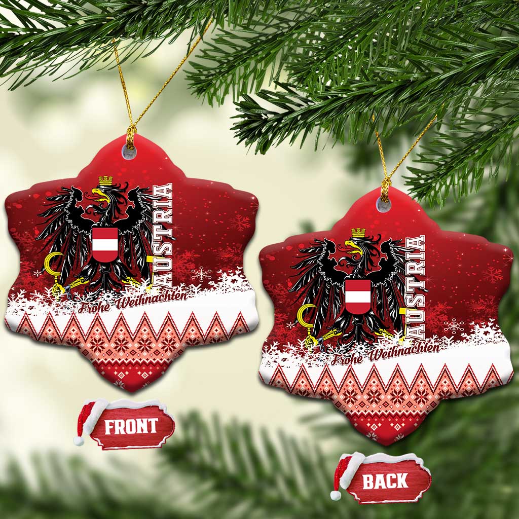Red Austria eagle ceramic Christmas ornament, heart-shaped with gold crest and patterned trim
