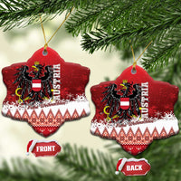 Red Austria eagle ceramic Christmas ornament, heart-shaped with gold crest and patterned trim