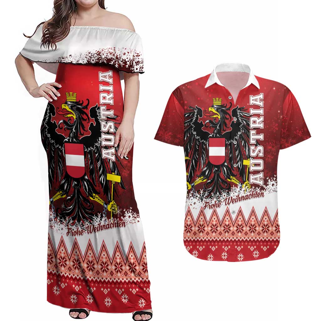 Personalized Austria Christmas Eagle Couples Matching Off Shoulder Maxi Dress and Hawaiian Shirt Frohe Weihnachten - Wonder Print Shop