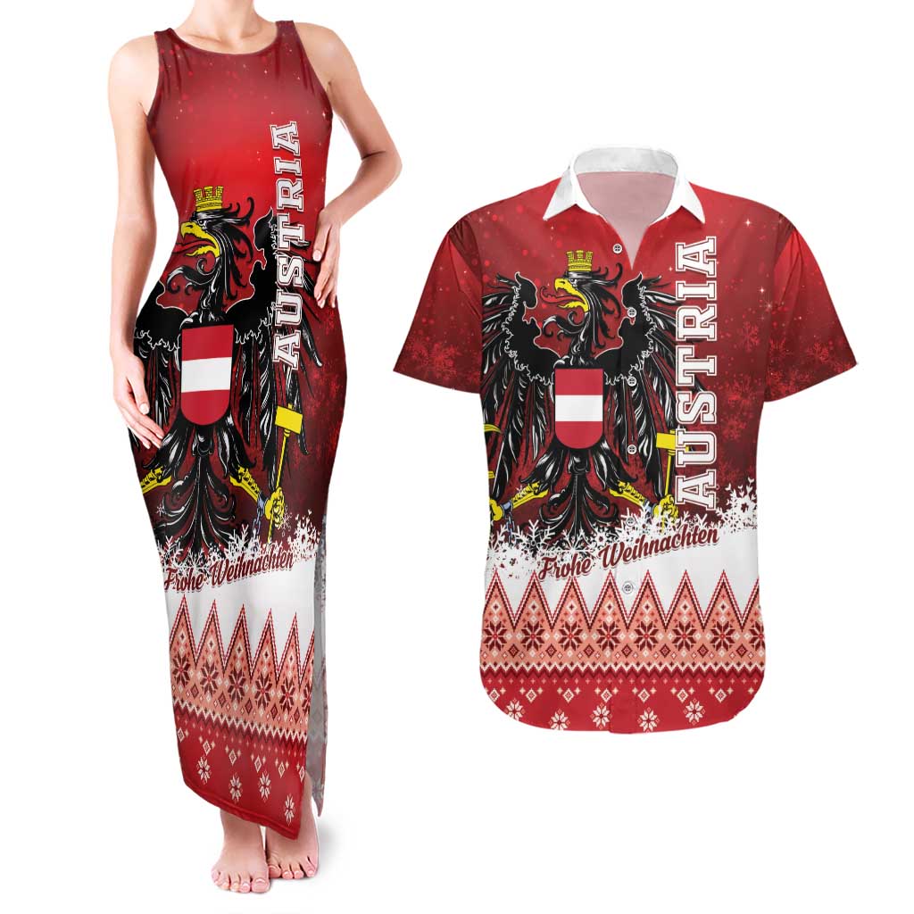 Personalized Austria Christmas Eagle Couples Matching Tank Maxi Dress and Hawaiian Shirt Frohe Weihnachten - Wonder Print Shop