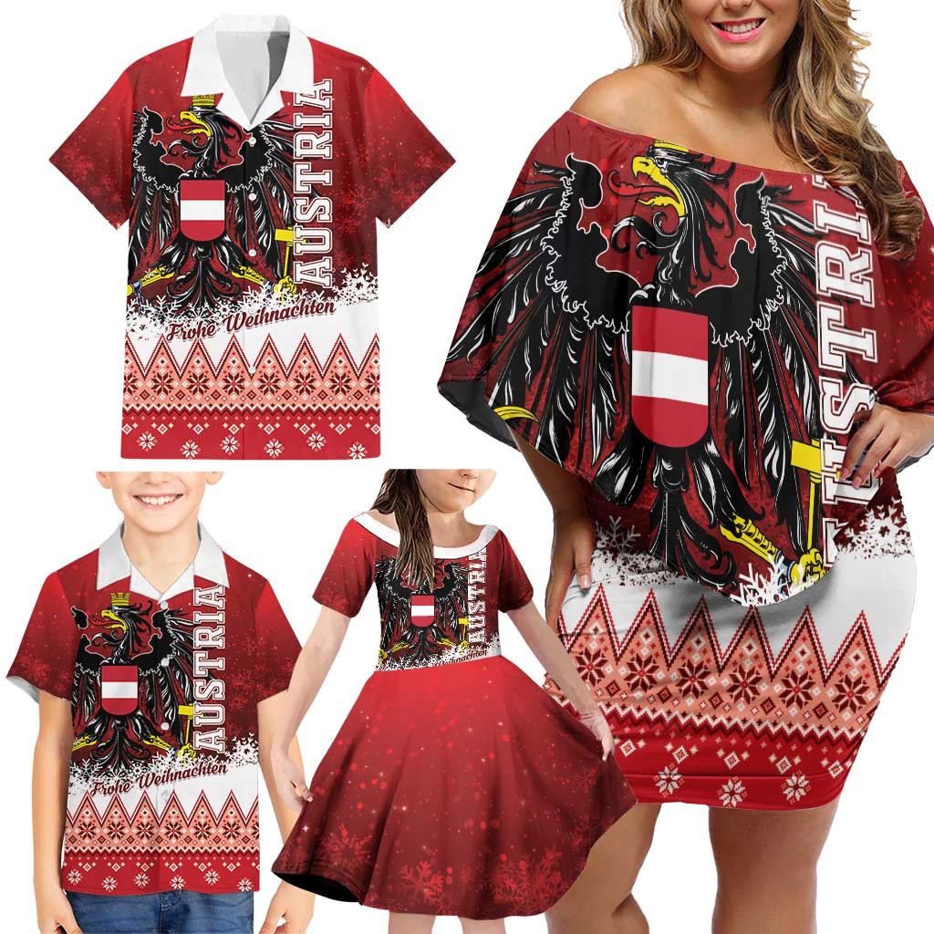 Personalized Austria Christmas Eagle Family Matching Off Shoulder Short Dress and Hawaiian Shirt Frohe Weihnachten - Wonder Print Shop