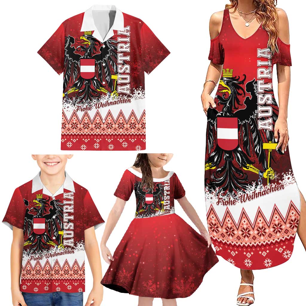 Personalized Austria Christmas Eagle Family Matching Summer Maxi Dress and Hawaiian Shirt Frohe Weihnachten - Wonder Print Shop