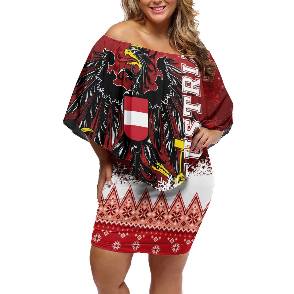 Personalized Austria Christmas Eagle Off Shoulder Short Dress Frohe Weihnachten - Wonder Print Shop