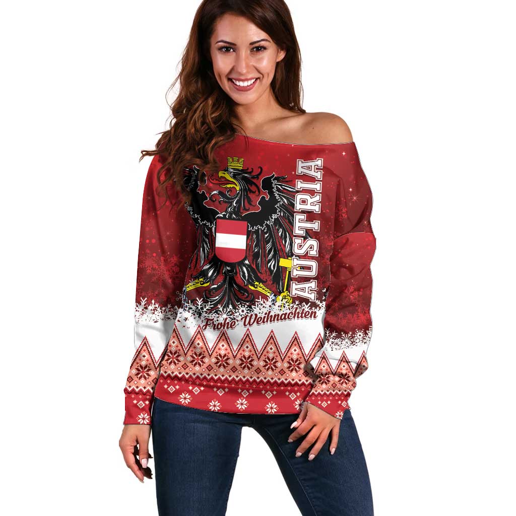 Personalized Austria Christmas Eagle Off Shoulder Sweater Frohe Weihnachten - Wonder Print Shop