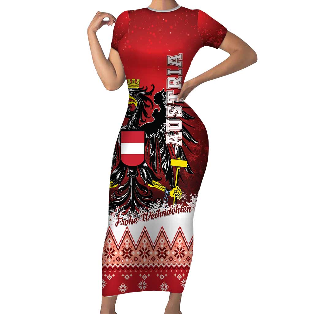 Personalized Austria Christmas Eagle Short Sleeve Bodycon Dress Frohe Weihnachten - Wonder Print Shop