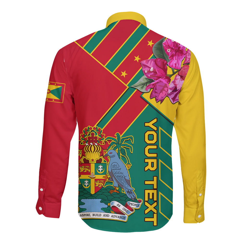 Unisex long-sleeve button shirt back, red/yellow with green diagonal stripes and pink blossoms