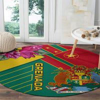 Round carpet with Grenada emblem, leafy illustrations, and “GRENADA” text in red, green, yellow