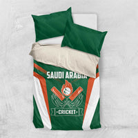 Green and white cricket bedding set with SAUDI ARABIA front print and orange accent stripes