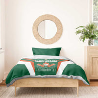 Green cricket duvet and pillow set with SAUDI ARABIA CRICKET design, orange bands and white sides