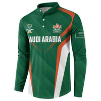 Green cricket button sweatshirt with crest logo and orange/white angled stripes