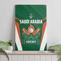 Green Saudi Arabia cricket canvas wall art, upright view with helmet crest and wings