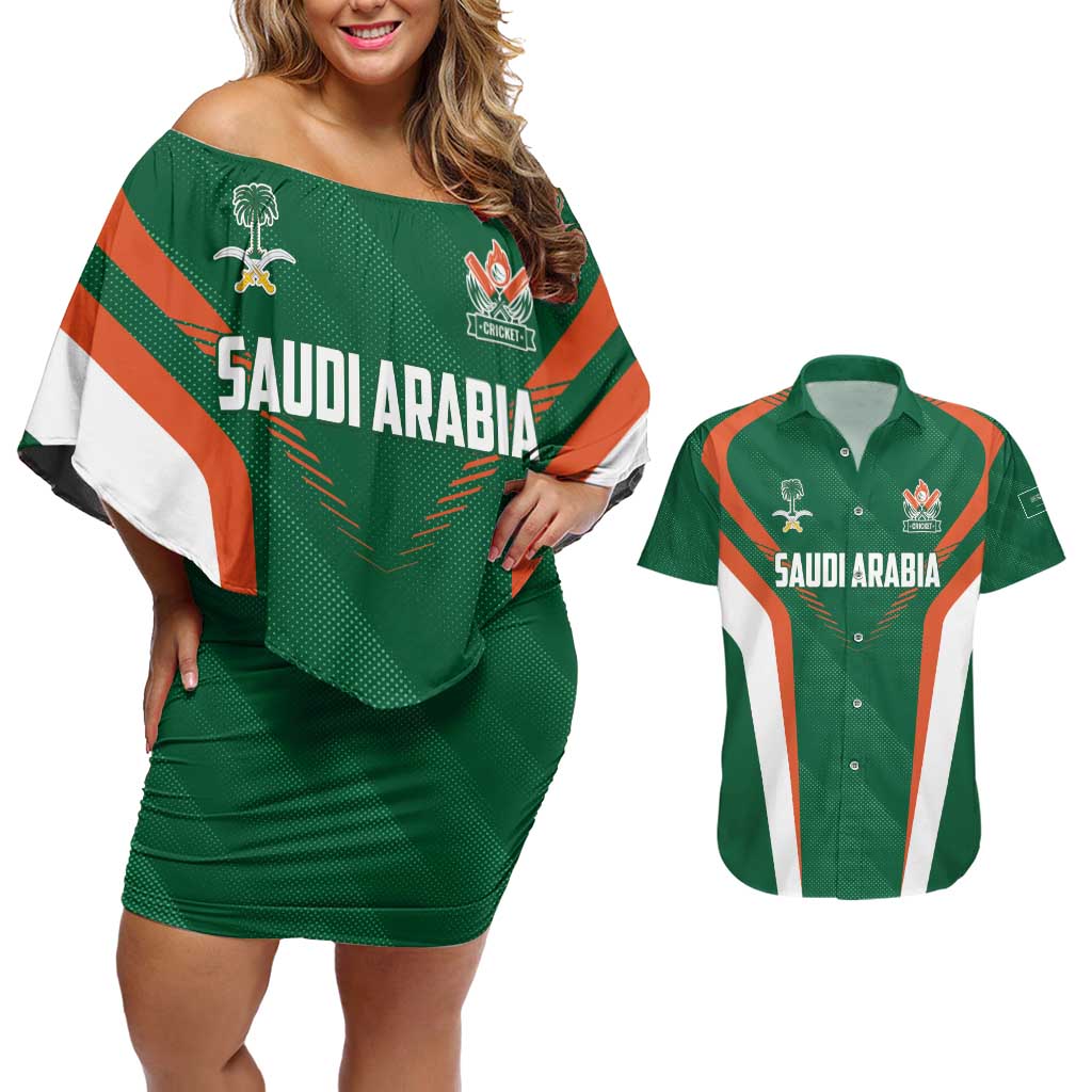 Custom Saudi Arabia Cricket Couples Matching Off Shoulder Short Dress and Hawaiian Shirt TeamSaudi Go Champions - Wonder Print Shop