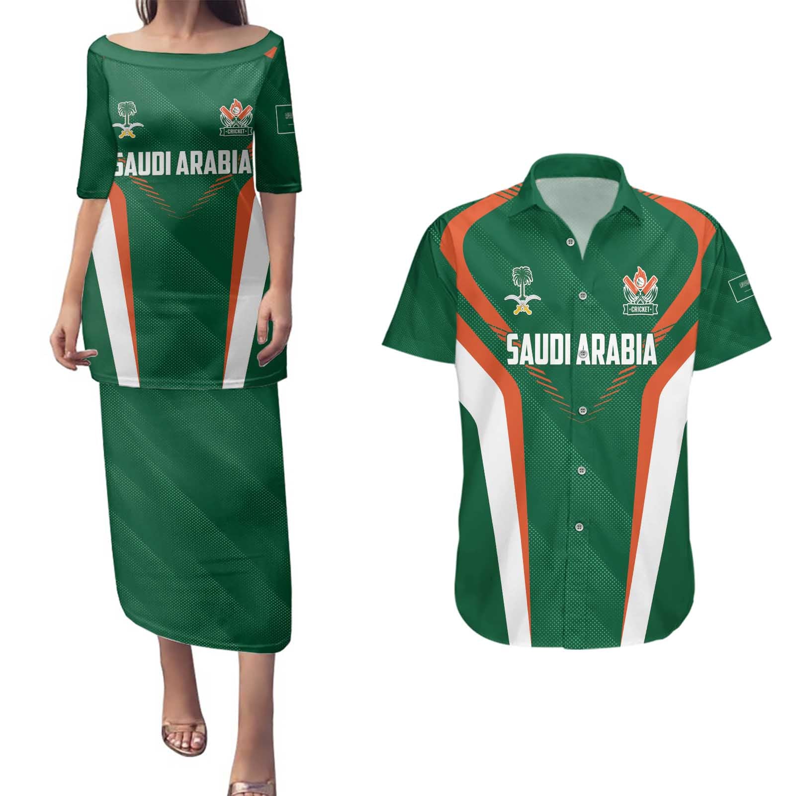 Custom Saudi Arabia Cricket Couples Matching Puletasi and Hawaiian Shirt TeamSaudi Go Champions - Wonder Print Shop