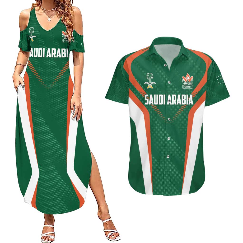 Custom Saudi Arabia Cricket Couples Matching Summer Maxi Dress and Hawaiian Shirt TeamSaudi Go Champions - Wonder Print Shop