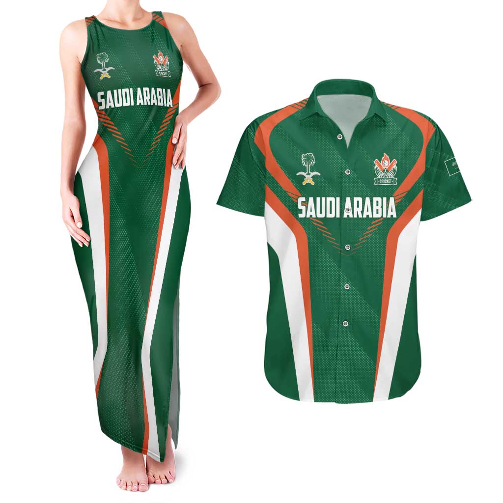 Custom Saudi Arabia Cricket Couples Matching Tank Maxi Dress and Hawaiian Shirt TeamSaudi Go Champions - Wonder Print Shop