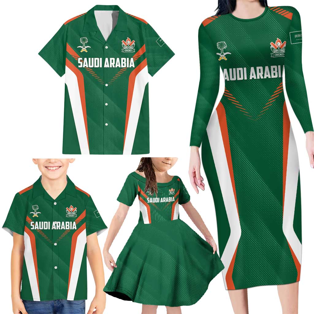 Custom Saudi Arabia Cricket Family Matching Long Sleeve Bodycon Dress and Hawaiian Shirt TeamSaudi Go Champions - Wonder Print Shop