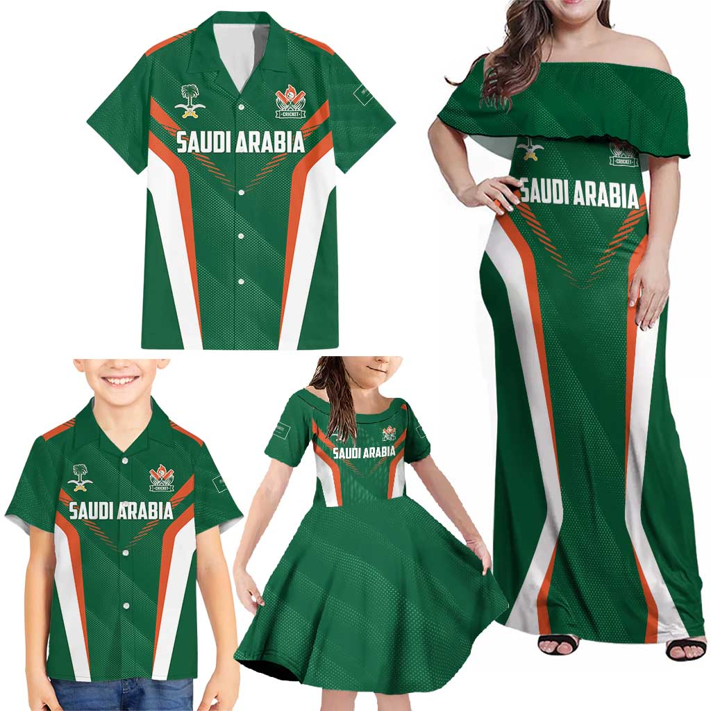 Custom Saudi Arabia Cricket Family Matching Off Shoulder Maxi Dress and Hawaiian Shirt TeamSaudi Go Champions - Wonder Print Shop