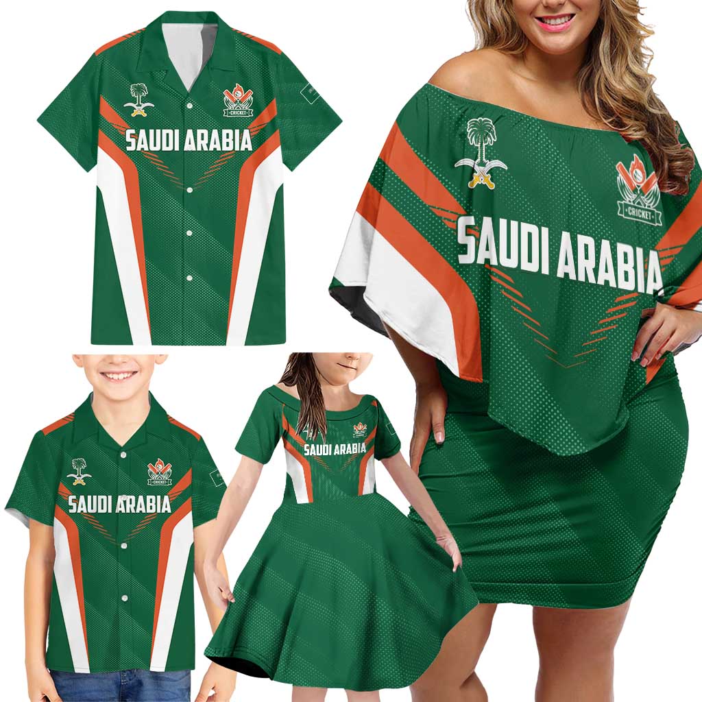 Custom Saudi Arabia Cricket Family Matching Off Shoulder Short Dress and Hawaiian Shirt TeamSaudi Go Champions - Wonder Print Shop