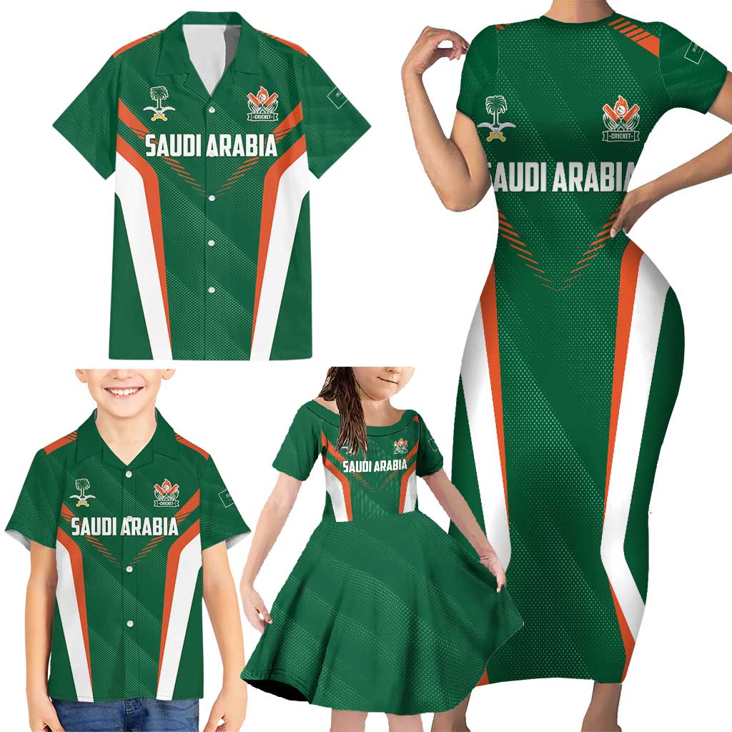 Custom Saudi Arabia Cricket Family Matching Short Sleeve Bodycon Dress and Hawaiian Shirt TeamSaudi Go Champions - Wonder Print Shop