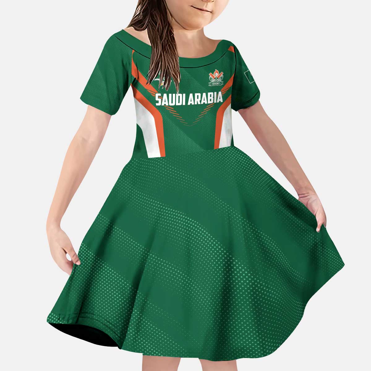 Custom Saudi Arabia Cricket Kid Short Sleeve Dress TeamSaudi Go Champions - Wonder Print Shop