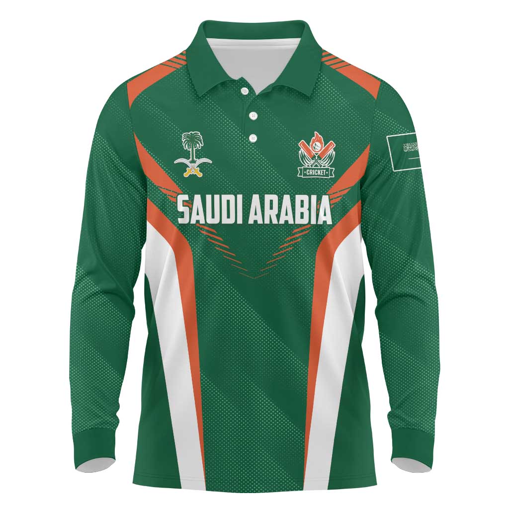 Custom Saudi Arabia Cricket Long Sleeve Polo Shirt TeamSaudi Go Champions - Wonder Print Shop