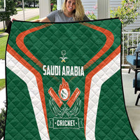 Green Saudi Arabia cricket quilt with orange/white wave border and team crest
