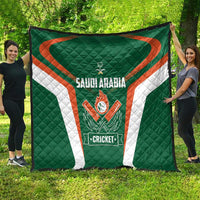 Green Saudi Arabia cricket quilt featuring large crest, bats, and “CRICKET” badge