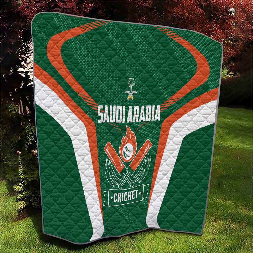 Green Saudi Arabia cricket quilt with quilted texture, central crest, and “CRICKET” badge