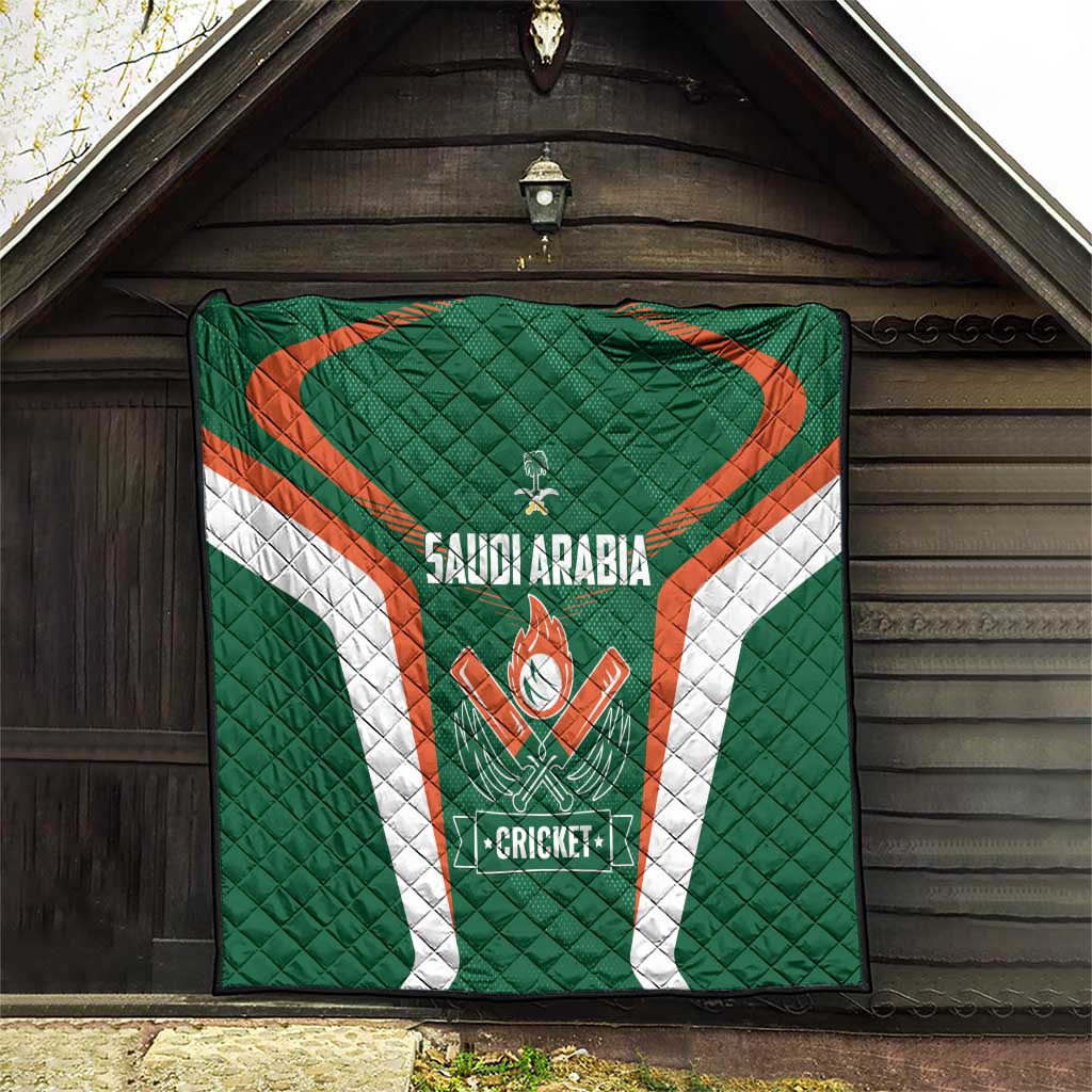 Green Saudi Arabia cricket quilt with central crest and “CRICKET” ribbon