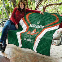 Green Saudi Arabia cricket quilt with orange-bordered arch and white side stripes