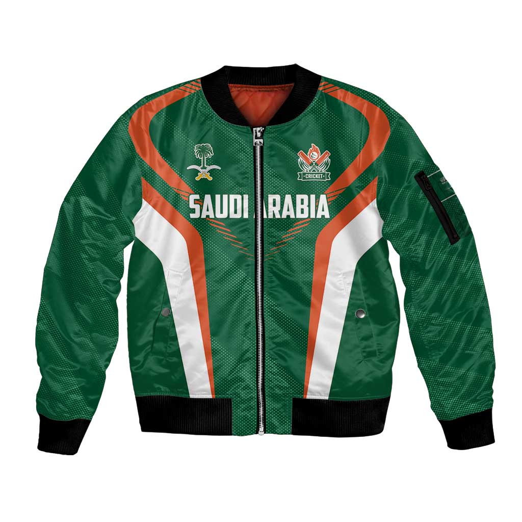 Custom Saudi Arabia Cricket Sleeve Zip Bomber Jacket TeamSaudi Go Champions - Wonder Print Shop