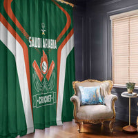 Green curtain panel with large cricket emblem and orange stripe detail