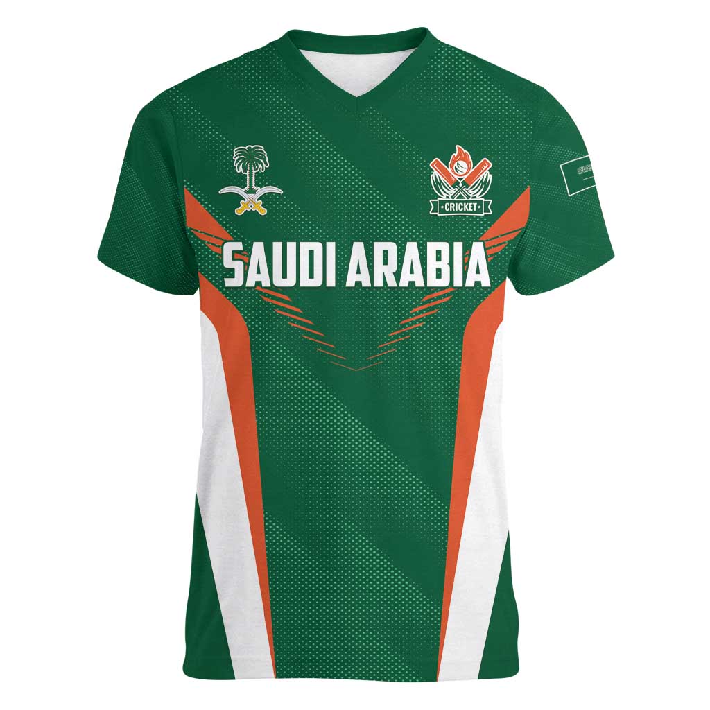 Custom Saudi Arabia Cricket Women V-Neck T-Shirt TeamSaudi Go Champions - Wonder Print Shop