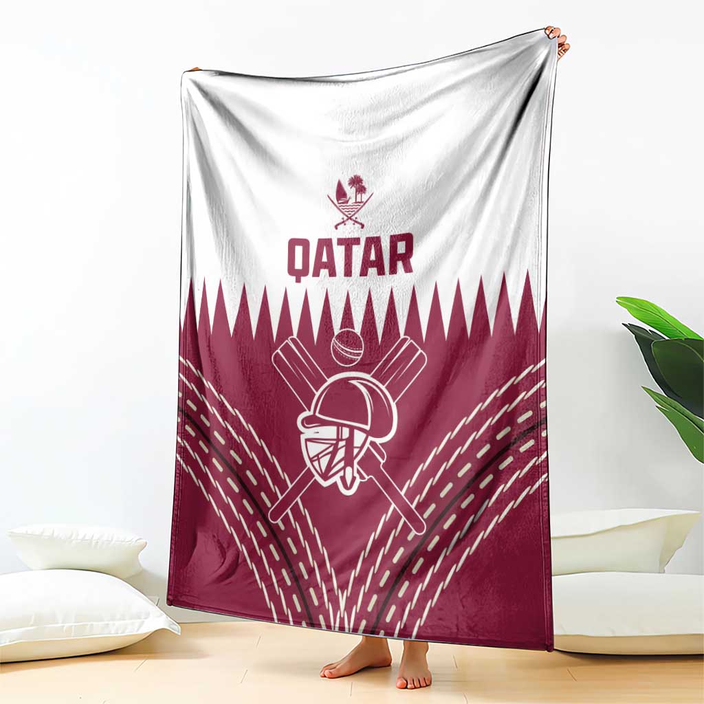Qatar cricket blanket hanging display, batting helmet graphic in white and maroon