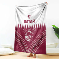 Qatar cricket blanket hanging display, batting helmet graphic in white and maroon