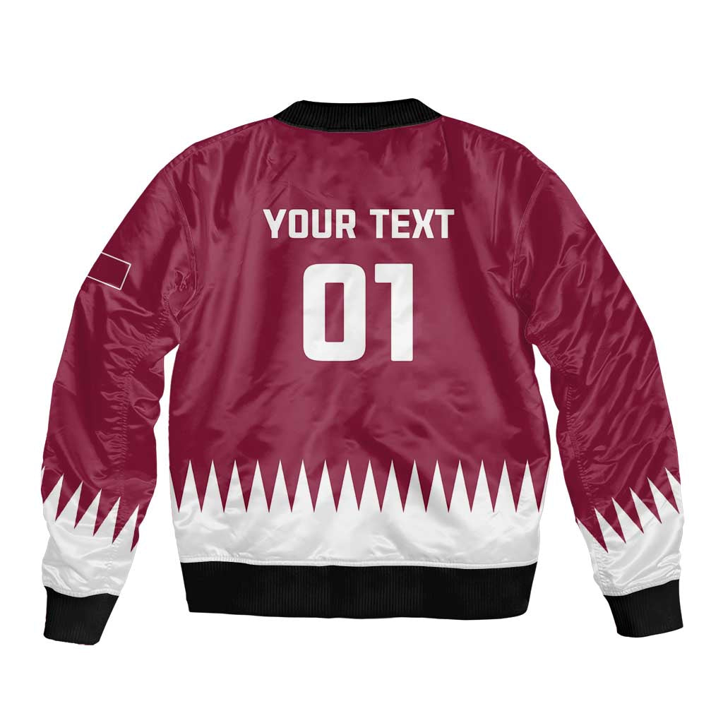 Red satin bomber jacket back with black rib trim and large '01' graphic, white zigzag